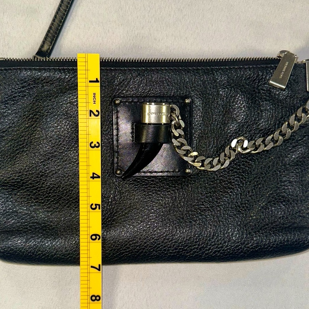 MICHAEL KORS • Black Leather Crossbody Zipper Chain Purse Tooth Spike Defense - Picture 12 of 13